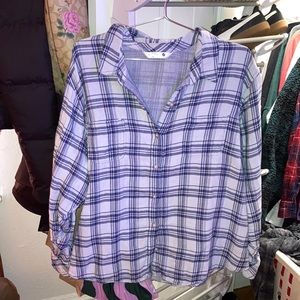 Boxy oversized gauzy blue plaid flannel